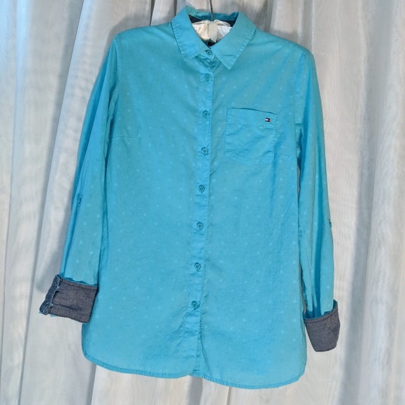 Tommy Hilfiger Textured Dot Button Down Blouse - Picture 2 of 7